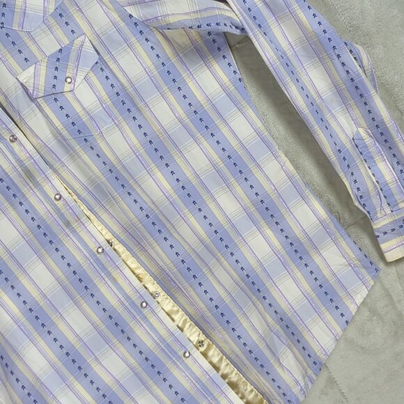 Wrangler Western Shirt Women's Purple Plaid Pearl Snaps Long Sleeve Rodeo Large - Picture 6 of 13